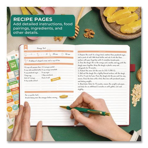 Recipe Book, Customizable Space For 60 Recipes, Engraved Food And Kitchen Artwork, Burgundy Cover, 8.3 X 5.8 Sheets