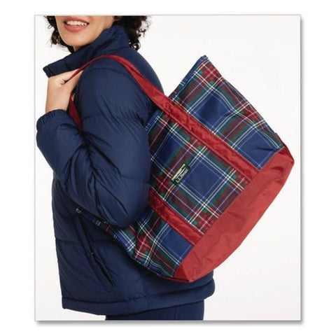 Large Polyester Everyday Lightweight Tote, 17" X 7.5" X 15", Navy Stewart/red