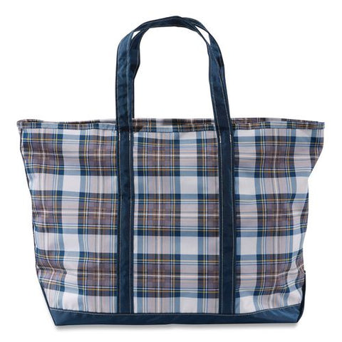 Large Polyester Everyday Lightweight Tote, 17" X 7.5" X 15", Mallard Blue Indigo Tartan