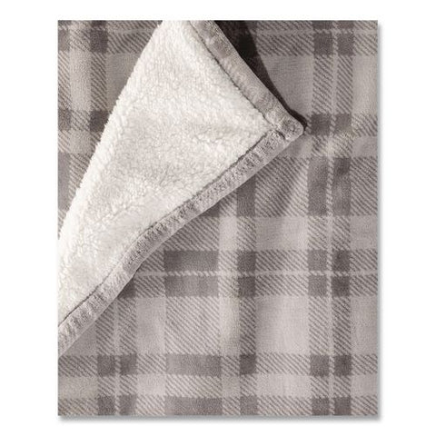 Wicked Plush Sherpa Throw, 50 X 60, Harbor Gray Plaid