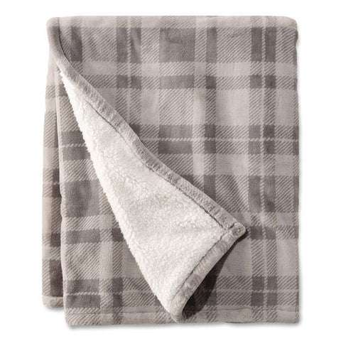 Wicked Plush Sherpa Throw, 50 X 60, Harbor Gray Plaid