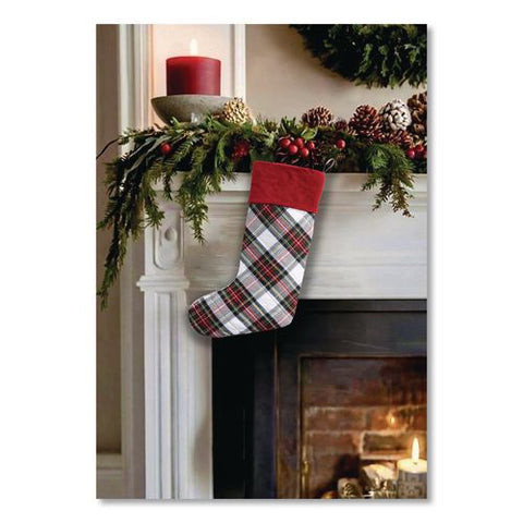 Tartan Velvet Stocking, 8.5 X 22, Cream Plaid