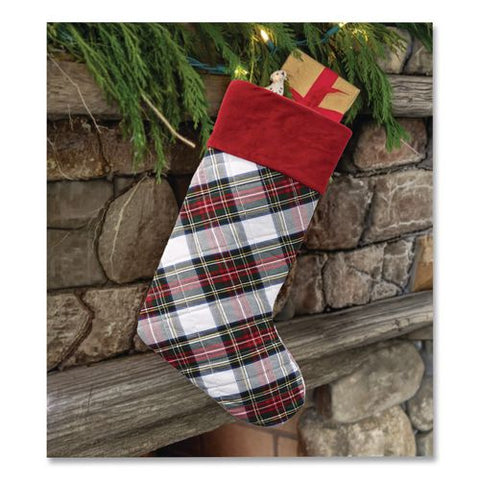 Tartan Velvet Stocking, 8.5 X 22, Cream Plaid