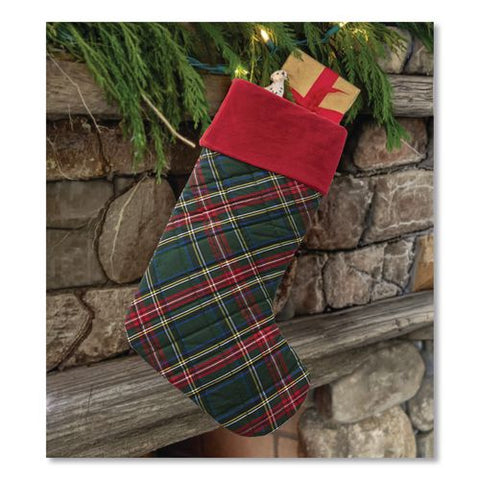 Tartan Velvet Stocking, 8.5 X 22, Green Plaid