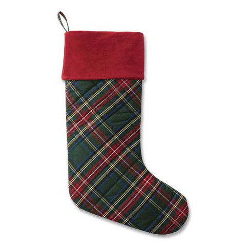 Tartan Velvet Stocking, 8.5 X 22, Green Plaid