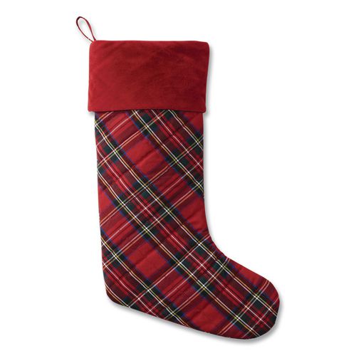Tartan Velvet Stocking, 8.5 X 22, Red Plaid