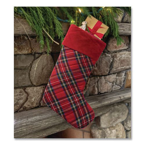 Tartan Velvet Stocking, 8.5 X 22, Red Plaid