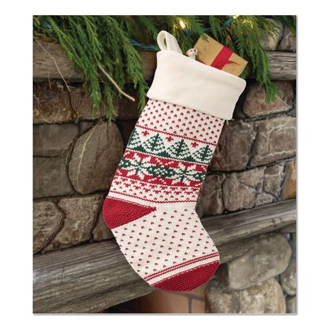 Fair Isle Christmas Stocking, 7.5 X 24, Cream Fair Isle Print