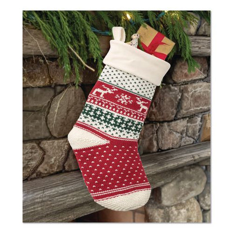 Fair Isle Christmas Stocking, 7.5 X 24, Red Fair Isle Print