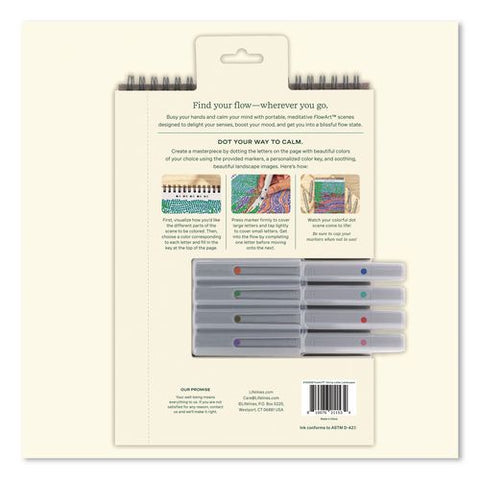 Flowart Dot-by-letter Coloring Book, Landscapes, With 4 Double-sided Markers, All Ages, 20 Pages