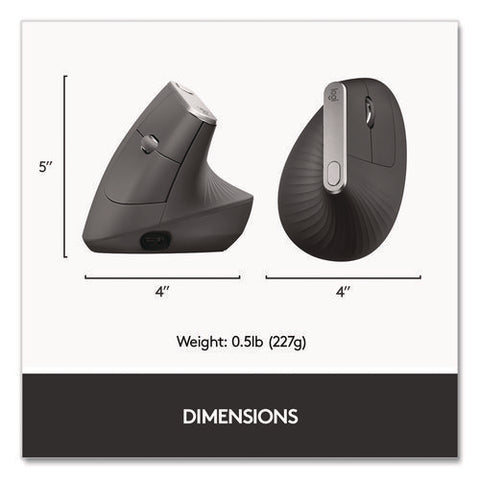 Mx Vertical Advanced Ergonomic Mouse, 2.4 Ghz Frequency/33 Ft Wireless Range, Left/right Hand Use, Graphite