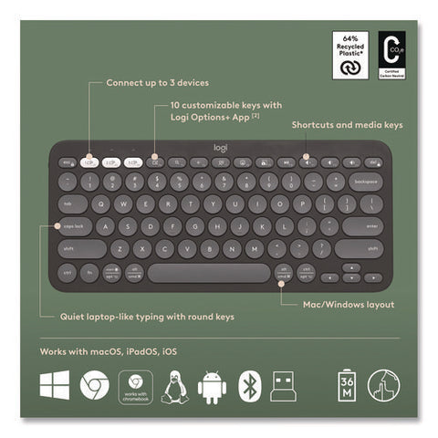 Pebble 2 Wireless Keyboard And Optical Mouse Combo, 2.4 Ghz Frequency/32.8" Wireless Range, Tonal Graphite