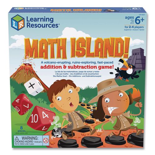 Math Island Addition And Subtraction Game, 2 To 4 Players, Grades 1 To 4, 8 Pieces