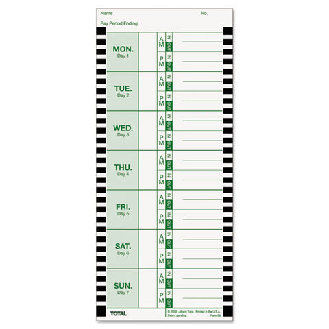 Time Clock Cards For Lathem Time 800p, One Side, 4 X 9, 100/pack