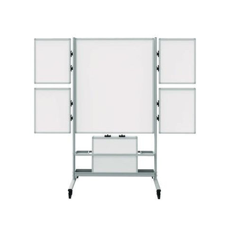 Mobile Collaboration Station Whiteboard With 4 Attachable Marker Boards, 40.4" X 48.6", White Surface, Silver Aluminum Frame