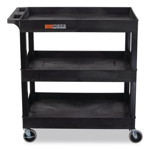 Tuffy Xl Three-shelf Utility Cart With Tub Shelves, Plastic, 300 Lb Capacity, 35" X 18" X 36", Black