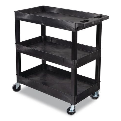 Tuffy Xl Three-shelf Utility Cart With Tub Shelves, Plastic, 300 Lb Capacity, 35" X 18" X 36", Black