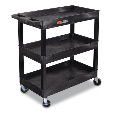 Tuffy Xl Three-shelf Utility Cart With Tub Shelves, Plastic, 300 Lb Capacity, 35" X 18" X 36", Black
