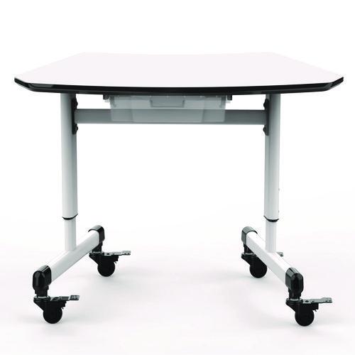 Height-adjustable Trapezoid Student Desk With Drawer, 60.25 X 21 X 32 To 38, White