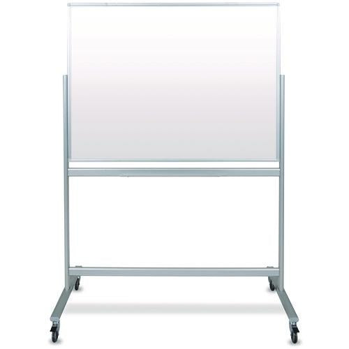 Mobile Magnetic Glass Dry Erase Board, 48" X 36", White Surface, Silver Aluminum Frame