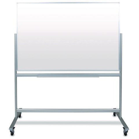 Mobile Magnetic Glass Dry Erase Board, 60" X 40", White Surface, Silver Aluminum Frame