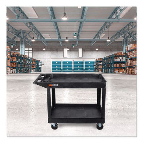 Workload Two-shelf Heavy-duty Industrial Utility Cart, Plastic, 500 Lb Capacity, 45.5" X 25.5" X 33", Black