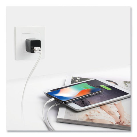 Dual Usb Port Wall Charger, Usb-a Port/usb-c Port, Black