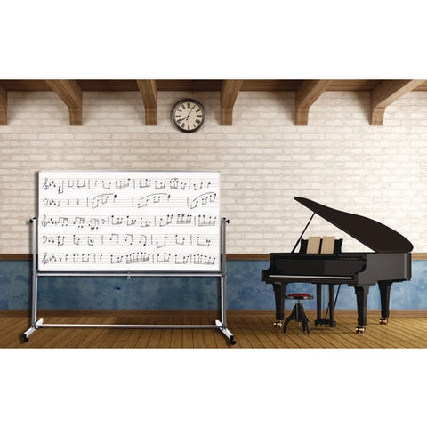 Mobile Music Staff Whiteboard, Dual-sided Music Notation, 72" X 48", White Surface, Silver Aluminum Frame