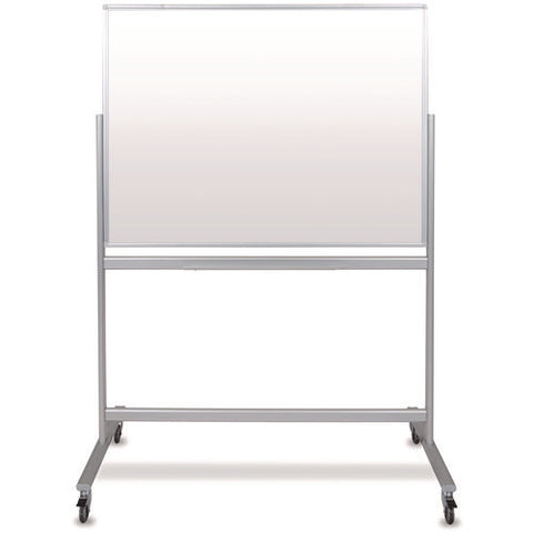 Mobile Magnetic Glass Dry Erase Board, 48" X 36", White Surface, Silver Aluminum Frame