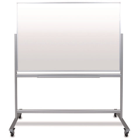 Mobile Magnetic Glass Dry Erase Board, 60" X 40", White Surface, Silver Aluminum Frame