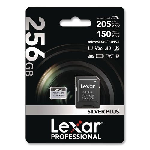 Professional Silver Series Microsdxc Memory Card With Adapter, Uhs-i, V30 Class 10, 256 Gb