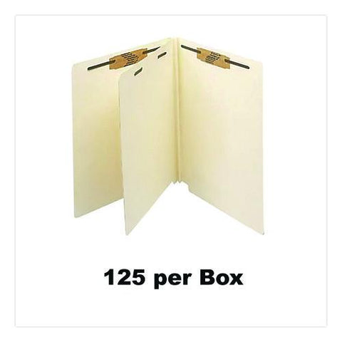 Heavy-duty End Tab Classification Folders, 2" Expansion, 1 Divider, 4 Fasteners, Letter Size, Manila, 125/box