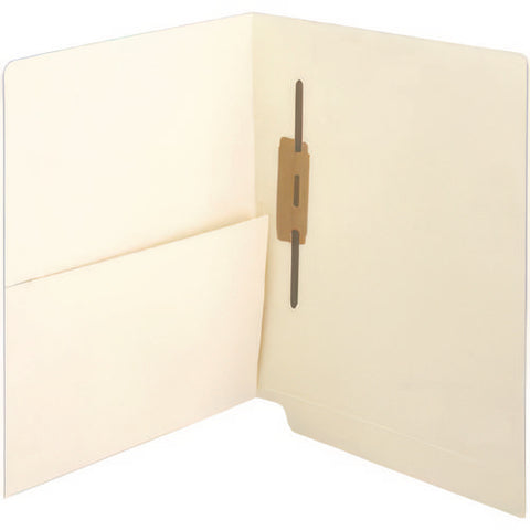 End Tab Fastener Pocket Folder, 1 Horizontal Fastener, Letter Size, Manila Exterior, 50/box