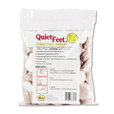 Quiet Feet Deluxe Noise Reducers, 1.25" Dia, Circular, Beige, 100/pack