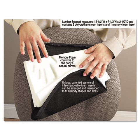 The Comfortmakers Deluxe Lumbar Support Cushion, Memory Foam, 12.5 X 2.5 X 7.5, Black