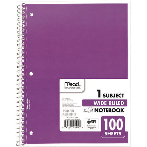 Spiral Notebook, 3-hole Punched, 1-subject, Wide/legal Rule, Randomly Assorted Cover Color, (100) 10.5 X 7.5 Sheets