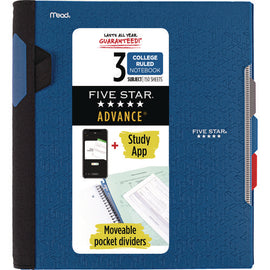 Advance Wirebound Notebook, Six Pockets, 3-subject, Medium/college Rule, Randomly Assorted Cover Color, (150) 11 X 8.5 Sheets