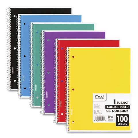 Spiral Notebook, 3-hole Punched, 1-subject, Medium/college Rule, Randomly Assorted Cover Color, (100) 11 X 8 Sheets