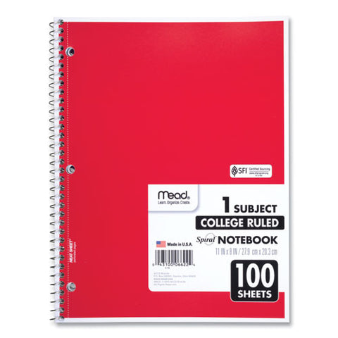 Spiral Notebook, 3-hole Punched, 1-subject, Medium/college Rule, Randomly Assorted Cover Color, (100) 11 X 8 Sheets