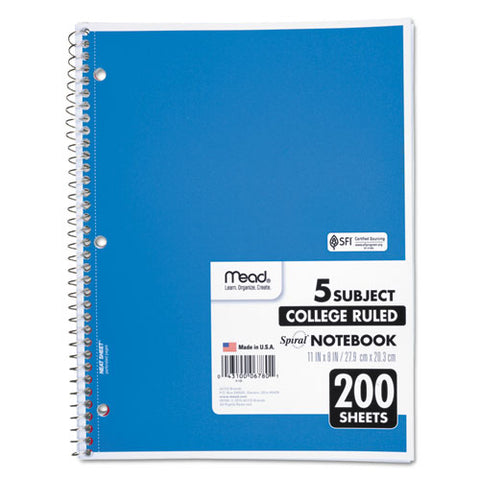 Spiral Notebook, 5-subject, Medium/college Rule, Randomly Assorted Cover Color, (200) 11 X 8 Sheets