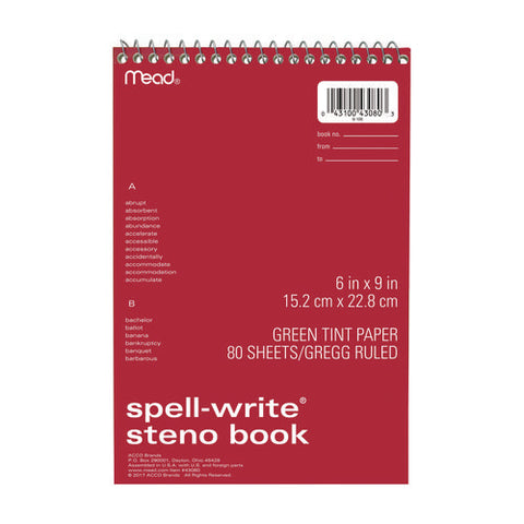 Spell-write Wirebound Steno Pad, Gregg Rule, Randomly Assorted Cover Colors, 80 Green 6 X 9 Sheets