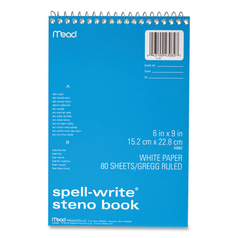 Spell-write Wirebound Steno Pad, Randomly Assorted Cover Colors, Gregg Rule, (80) White 6 X 9 Sheets