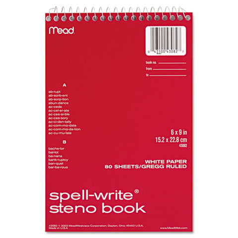 Spell-write Wirebound Steno Pad, Gregg Rule, Randomly Assorted Cover Colors, 80 White 6 X 9 Sheets