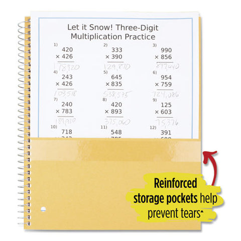 Wirebound Notebook With Eight Pockets, 5-subject, Wide/legal Rule, Randomly Assorted Cover Color, (200) 10.5 X 8 Sheets