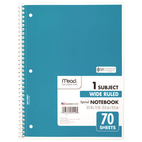 Spiral Notebook, 1-subject, Wide/legal Rule, Randomly Assorted Cover Color, (70) 8 X 10.5 Sheets, 4/pack