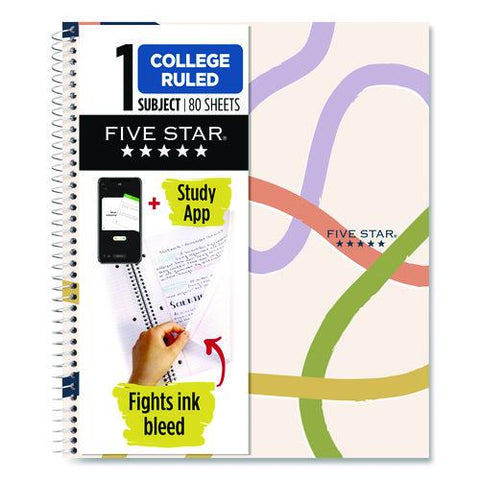 Simple Waves Organic Lines Notebook W/ Study App, 1-subject, Med/college Rule, Assorted Cover Color (80) 11 X 8.5 Sheets