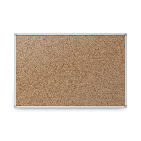 Economy Cork Board With Aluminum Frame, 24" X 18", Tan Surface, Satin Aluminum Frame