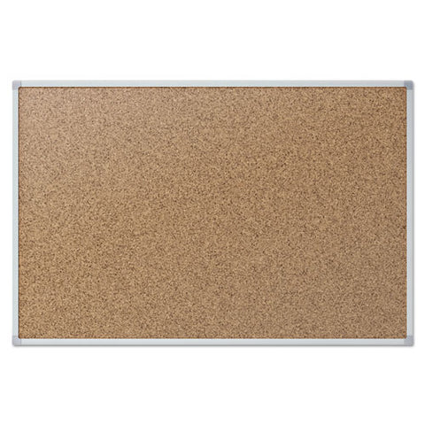 Economy Cork Board With Aluminum Frame, 36" X 24", Tan Surface, Satin Aluminum Frame