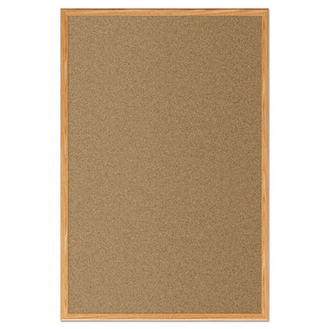 Economy Cork Board With Oak Frame, 48" X 36", Tan Surface, Oak Finished Fiberboard (mdf) Frame