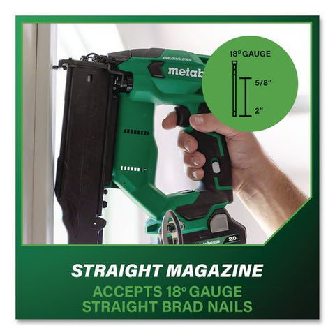 18v Brushless Lithium-ion Compact 18 Ga Cordless Brad Nailer Kit (2 Ah), 5/8" To 2" Nails, Green/black